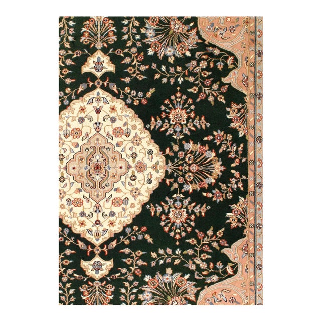 Persian Tabriz handmade Lamb's Wool rug on a cotton foundation with a medallion square motif. HERIZ Design. Hand-Spun Wool...
