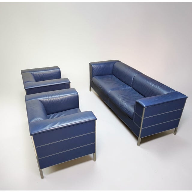 Vintage Sofa in Dark Blue Leather For Sale - Image 13 of 15