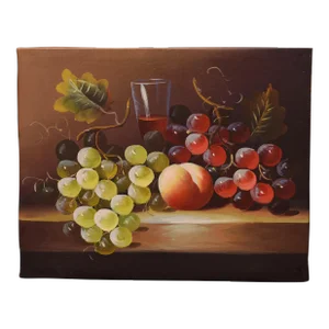 "Still Life With Wine and Fruit" Original Oil Painting