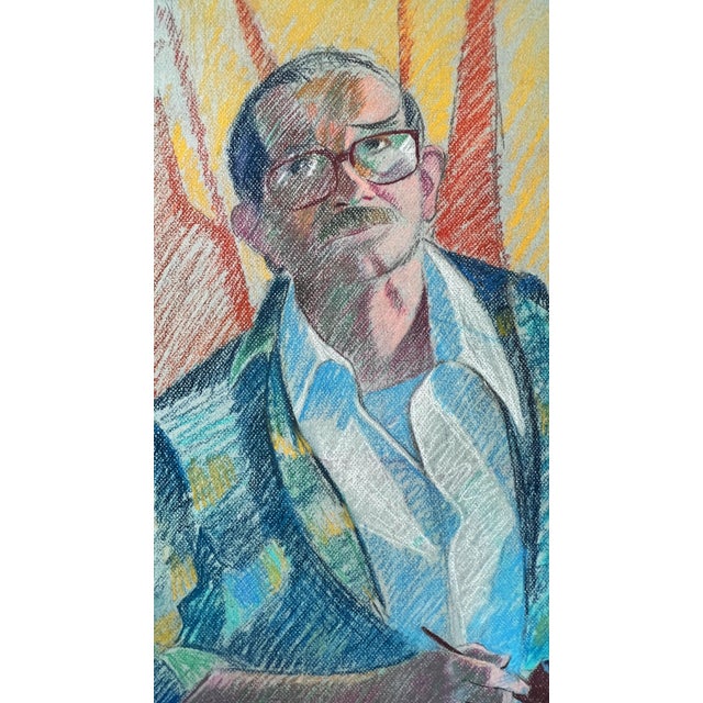 Portrait "Man Smoking Pipe" Pastel on Paper C 1970s 19" X 25.5" For Sale In Houston - Image 6 of 7