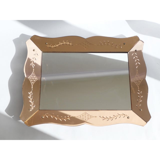 1950s Vintage Pink Venetian Rectangular Mirror, 1950s For Sale - Image 5 of 10