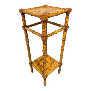 1970s Vintage Tortoiseshell Faux Bamboo Painted Two Tiered Side Table For Sale