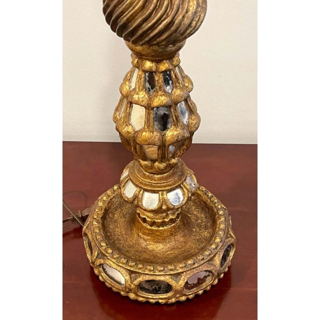 Spanish Colonial giltwood & mirror candlestick, now as a lamp. Spain, circa 1960s. A nice example, finely carved and gilt,...