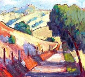 Expressionist Painting California Landscape Oil on Canvas Mountain Road Hartman Bay Area