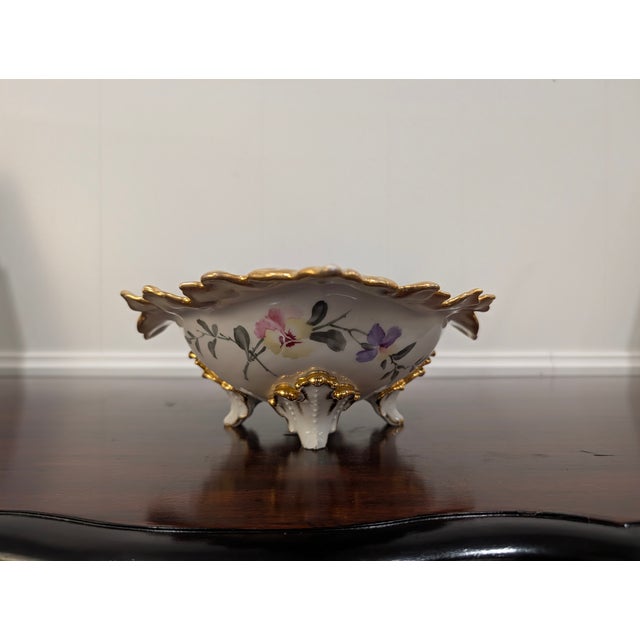 Vintage Hand-Painted Hollywood Regency Porcelain Centerpiece Bowl With Gilt Trim & Floral Motif For Sale - Image 12 of 13