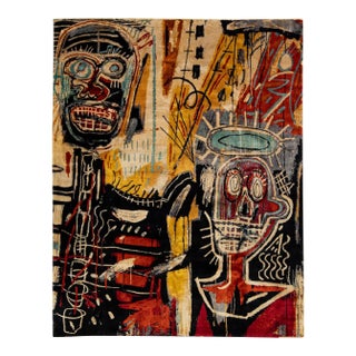 Neo-Expressionist Basquiat-Style Hand-Knotted Wool Area Rug Avant-Garde Abstract For Sale