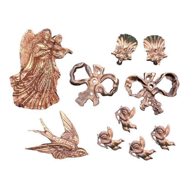 Array of Antique Victorian-Style Solid Brass Wall Ornaments and Cabinet Knobs For Sale
