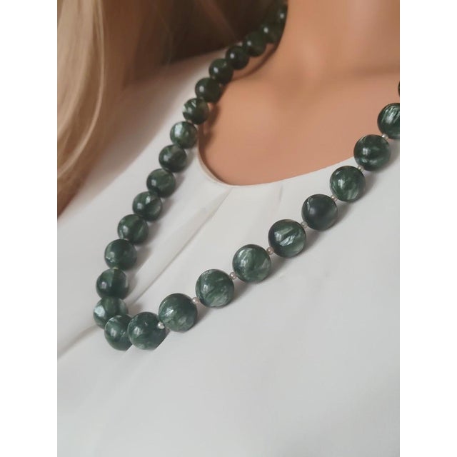 Natural Seraphinite & Freshwater Pearl Necklace, Sterling Silver Seraphinite Clasp, Statement Gemstone Necklace For Sale In Cleveland - Image 6 of 7