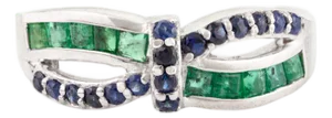 Antique Emerald & Sapphire Twist Bow Double Knot Ring in 925 Silver - Size 7