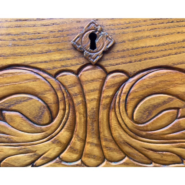 Maroon Victorian Carved Oak 5-Drawer Drop-Center Dresser For Sale - Image 8 of 10