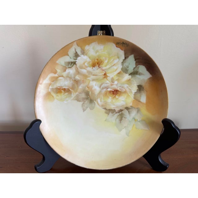 Ceramic Rare Set of Five Antique Hand-Painted Limoges Rose Cabinet Plates by j.a. Tompkins, C. 1900–1910 For Sale - Image 7 of 12