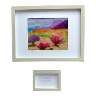 Contemporary Fiber Art Blooming Desert Landscape Set With Haiku by Paula Darnell For Sale
