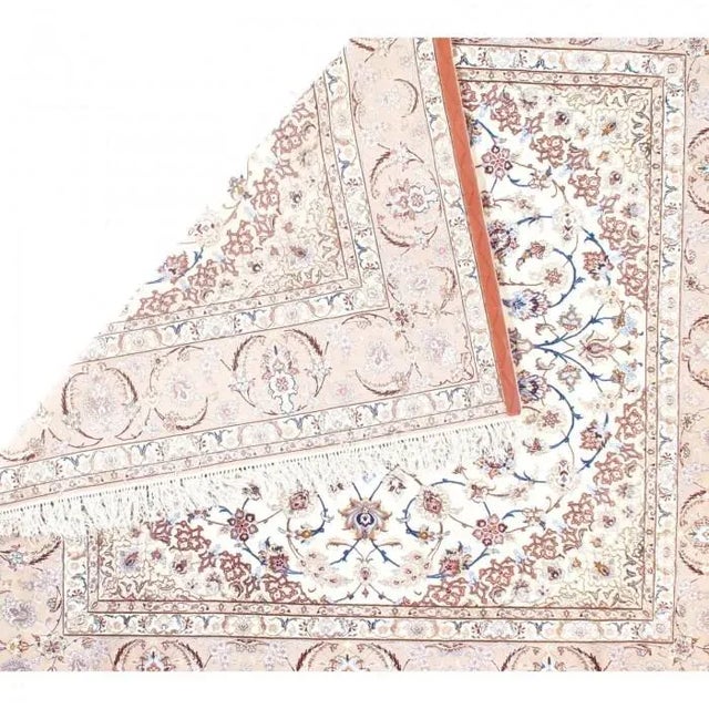 Traditional 2020s Ivory Isfahan Hand-Knotted Silk & Korker For Sale - Image 3 of 4