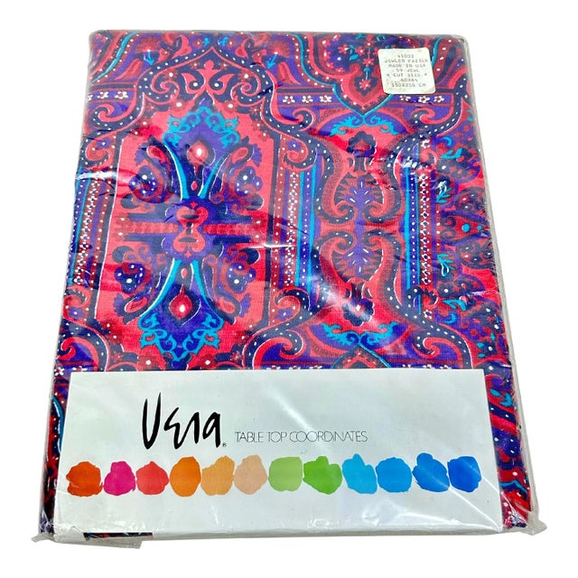 Vintage New Old Stock Vera Neumann Paisley Rectangular Tablecloth For Sale