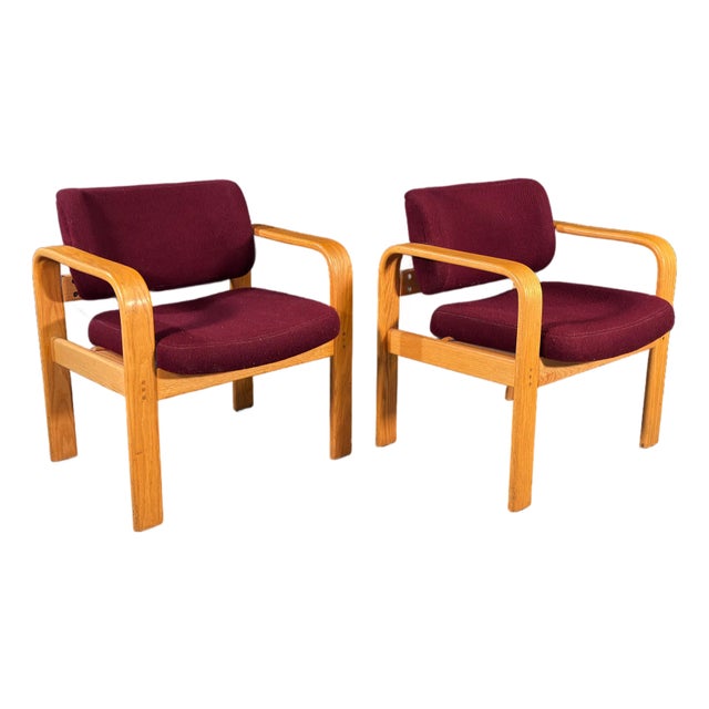 Milo Baughman for Thayer Coggin Bentwood Oak Lounge Chairs, 1980s - A Pair For Sale