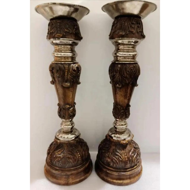 Late 20th Century Ornate Maitland-Smith Hand-Carved Candle Holders ~ Set of 3 For Sale In Atlanta - Image 6 of 10