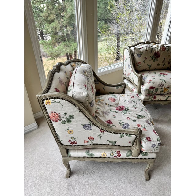 Minton Spidell Pair of Louis Seize Style Painted and Upholstered Bergères For Sale In Denver - Image 6 of 8