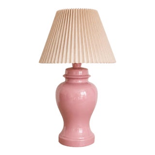 Vintage Pink Ginger Jar Table Lamp Base | Glossy Blush Ceramic Lamp | Hollywood Regency Palm Beach Decor For Sale