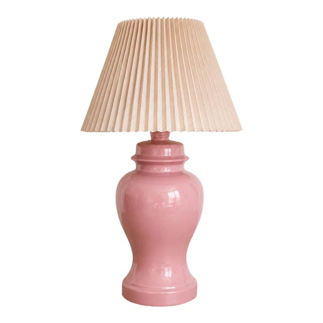 Vintage Pink Ginger Jar Table Lamp Base | Glossy Blush Ceramic Lamp | Hollywood Regency Palm Beach Decor For Sale