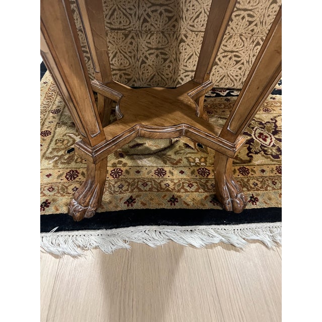 Round Wood and Travertine Top Sussex Side Table/Nightstand Attributed to Kreiss Sussex—Natural Walnut With Neoclassical Paws For Sale - Image 12 of 13