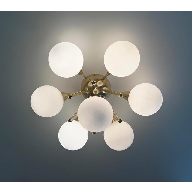 Fabio Ltd 21st Century Chamomile Natural Brass Matte White Globe Flush Mount by Fabio LTD For Sale - Image 4 of 6