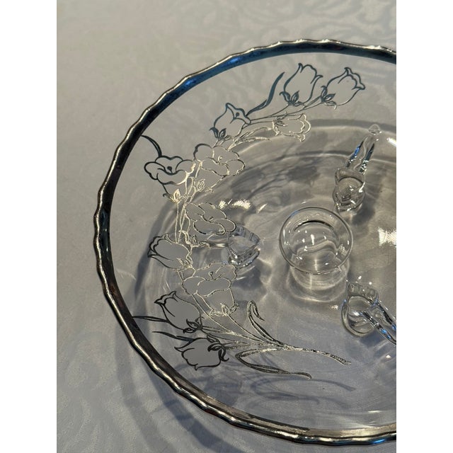 Vintage Silver City Glass Co. "Blue Bells" Sterling Silver Overlay Tri-Footed Bowl, C. 1950 For Sale - Image 4 of 7