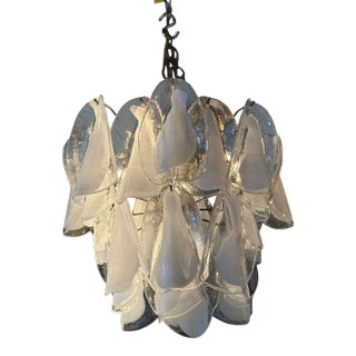 Vintage Murano Mazzega Glass Brass 3 Tier Chandelier For Sale