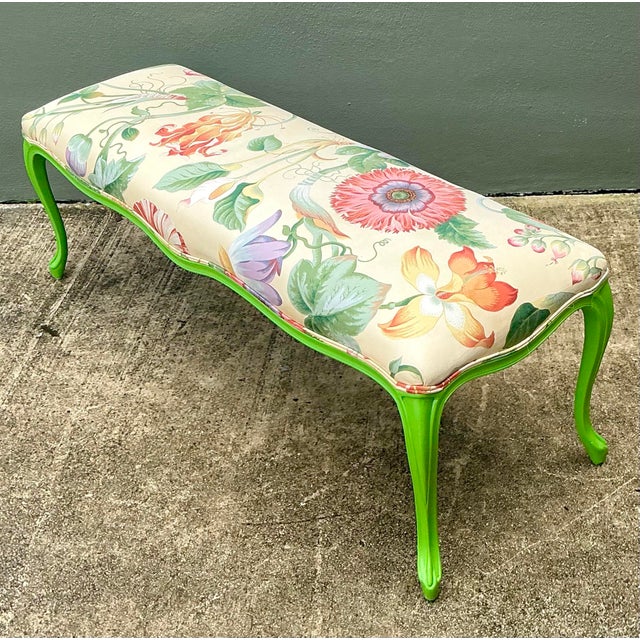 Vintage Lacquered Floral Bench For Sale - Image 9 of 12
