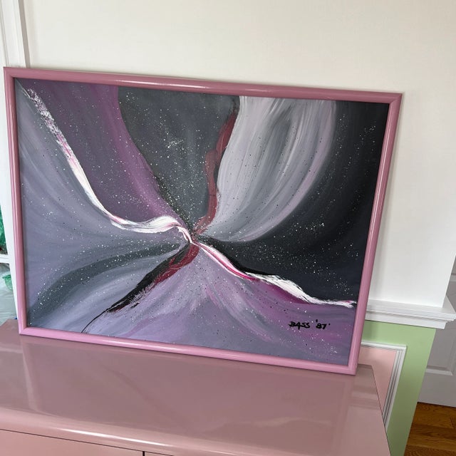 1987 Postmodern Abstract Artwork in a Pink Laminate Frame For Sale - Image 10 of 10