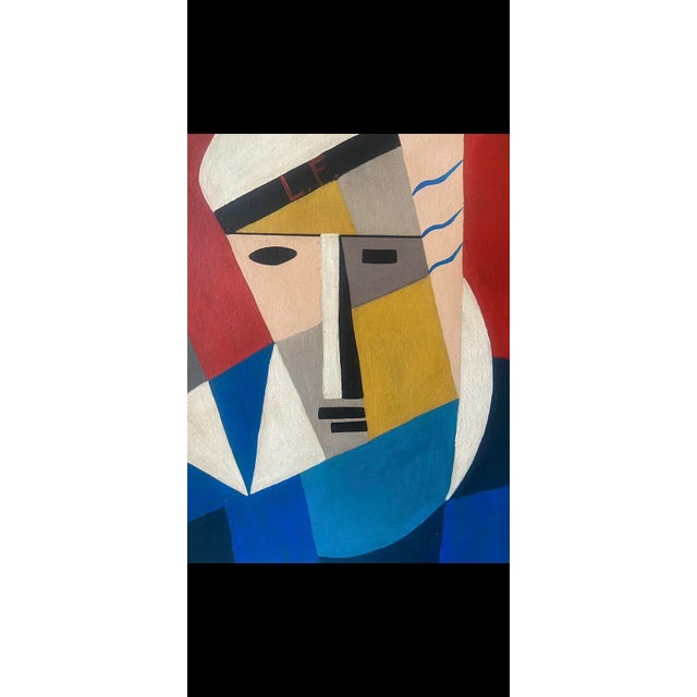 Wonderful constructonist/cubist oil painting on board, attributed to German/american Bauhaus teacher Lyonel Feininger....