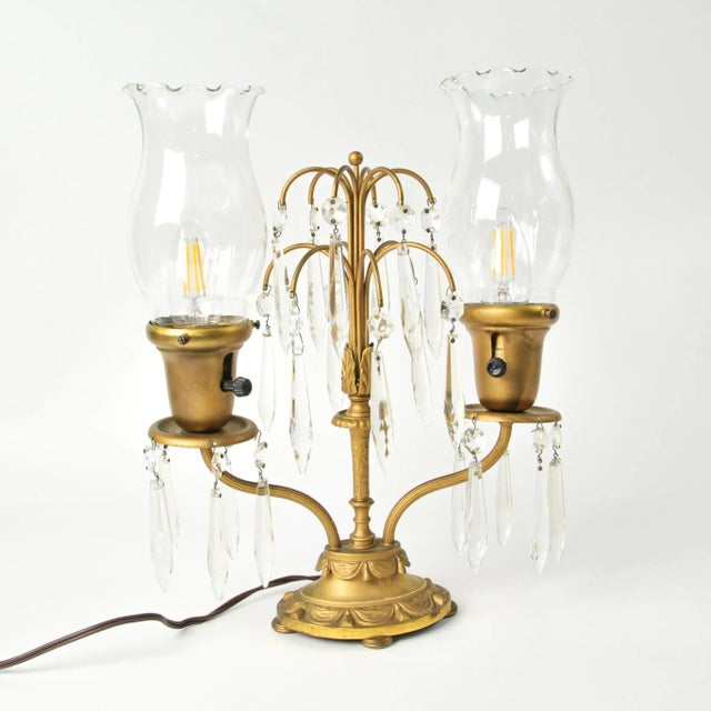 Glass Antique French Girandole Waterfall Crystal Table Lamp For Sale - Image 7 of 10