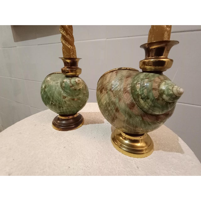 Metal Candelabras with Shell, 1980s, Set of 2 For Sale - Image 7 of 8