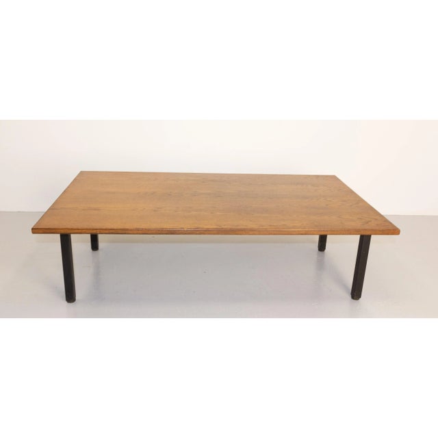 French Massive Oak and Metal Coffee Table, 1970s For Sale - Image 3 of 9