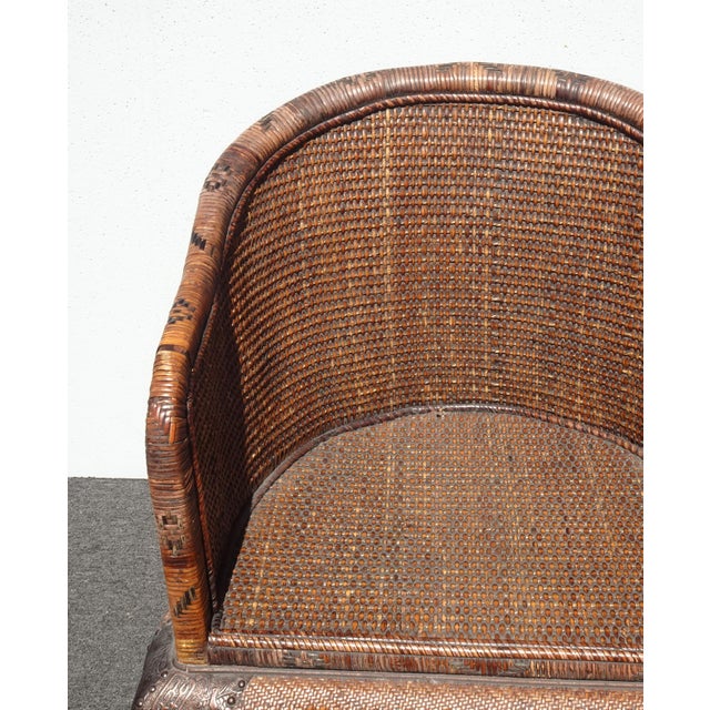 1970s Share Vintage Mid Century Wicker Barrel Back Side Chair For Sale - Image 5 of 14