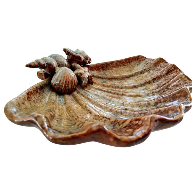 Vintage 1960's Pottery Shell Trinket Dish Catchall Coastal Nautical Beach House For Sale - Image 4 of 10