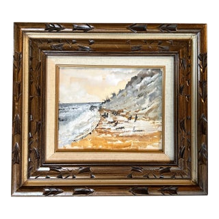 1970’s Original Impressionist Coastal Seascape Beach Scene Watercolor Painting For Sale