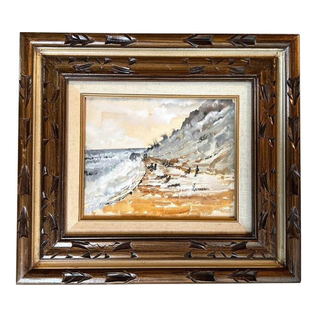1970’s Original Impressionist Coastal Seascape Beach Scene Watercolor Painting For Sale