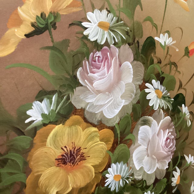 Mid 20th Century Mid 20th Painting on Canvas Flower Bouquet Still Life Framed Signed by Artist For Sale - Image 5 of 12