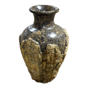 1980s Massive Mactan and Natural Stone Floor Vase or Urn