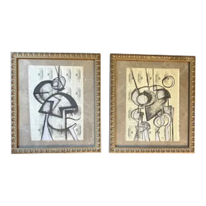 Contemporary 2 Original Abstract Wayne Cunningham Pastel Drawings Set of 2
