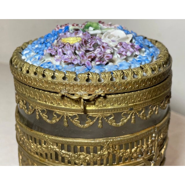 Metal Antique 19th Century Ornate Bronze Porcelain Glass Vanity Casket Dresser Box Jar For Sale - Image 7 of 16