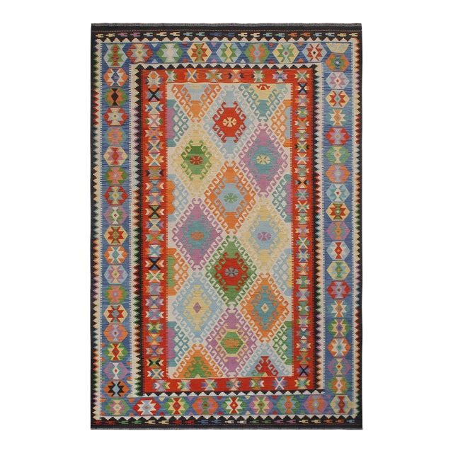 1990s 1990s Kilim Blue Rust Wool Rug - 8'4" X 11'6" For Sale