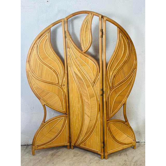 Wood Vintage Pencil Reed Rattan Screen in the Style of Gabriella Crespi For Sale - Image 7 of 8