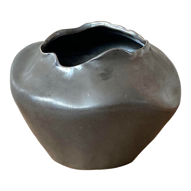 Vintage Coastal Raku Fired Vase For Sale