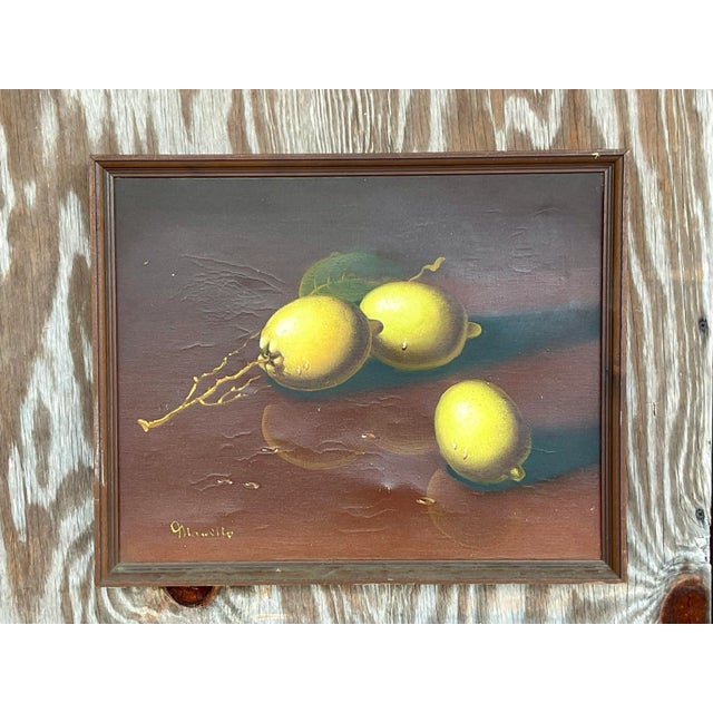 Mid 20th Century Vintage Coastal Original Oil Painting of Lemons For Sale - Image 5 of 6