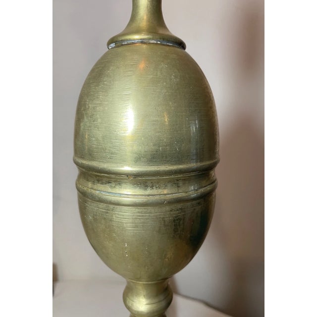 Large Pair of Antique 1700's Peened Brass Iron Federal Double Lemon Andirons For Sale - Image 10 of 14