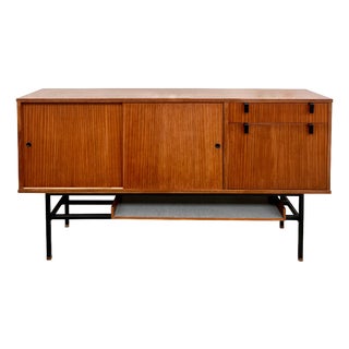 Modernist Teak Sideboard with Metal Base by Alain Richard for Caminelle, 1960s For Sale
