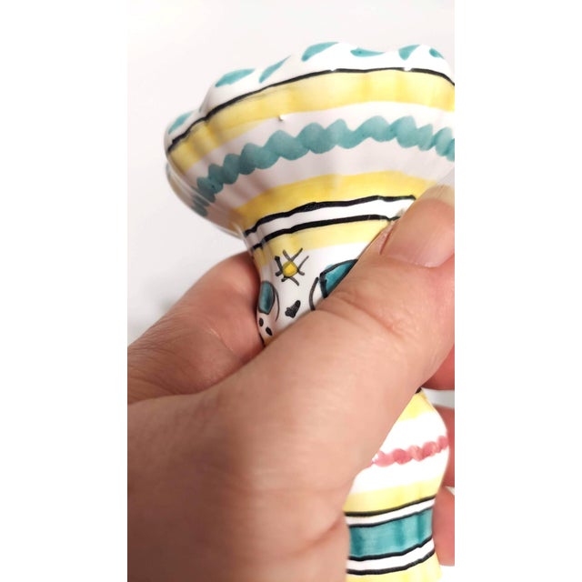 Late 20th Century Pair of Vintage Italian Candlesticks Roosters Yellow Green Bird Hand Painted d'Arna Perugia Italy For Sale - Image 5 of 8