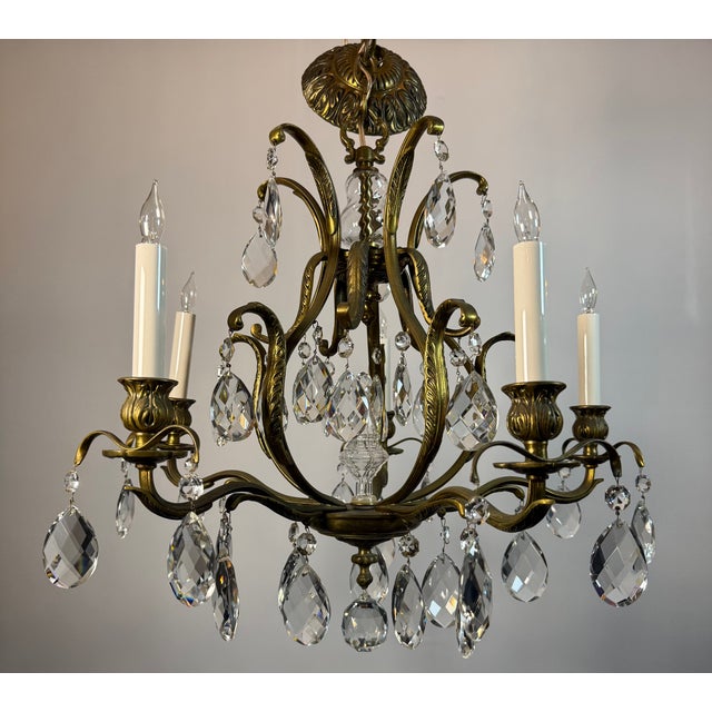 French Antique French Brass & Crystal Birdcage Chandelier – 5 Light For Sale - Image 3 of 17