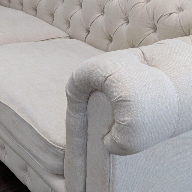 Textile Restoration Hardware Kensington Classic 3-Seat Chesterfield Sofa in Light Linen For Sale - Image 7 of 10
